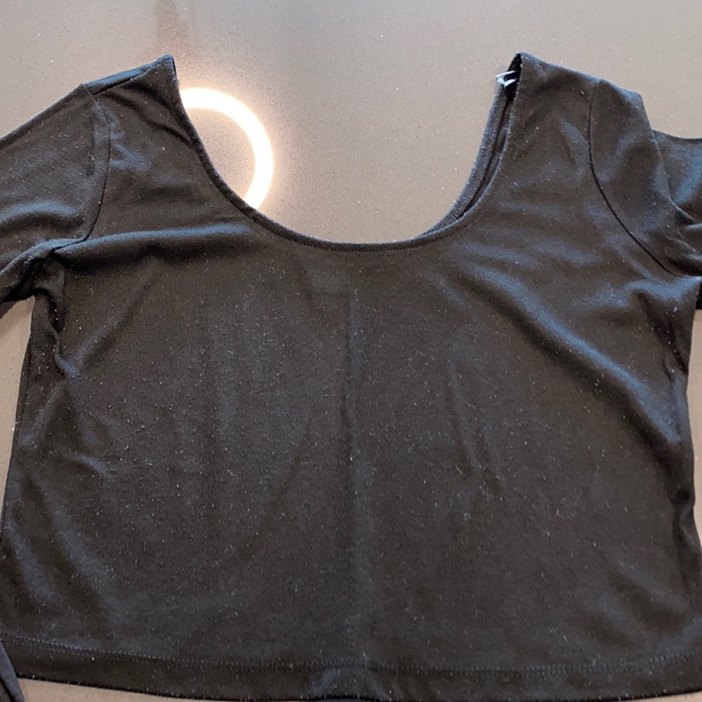 Black off shoulder long sleeve crop top